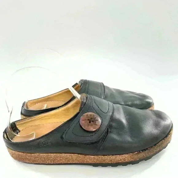 Haflinger adventure flats 39 black leather cork slip on mules walking comfort - Picture 2 of 13